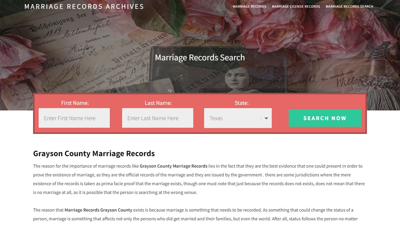 Grayson County Marriage Records | Enter Name and Search