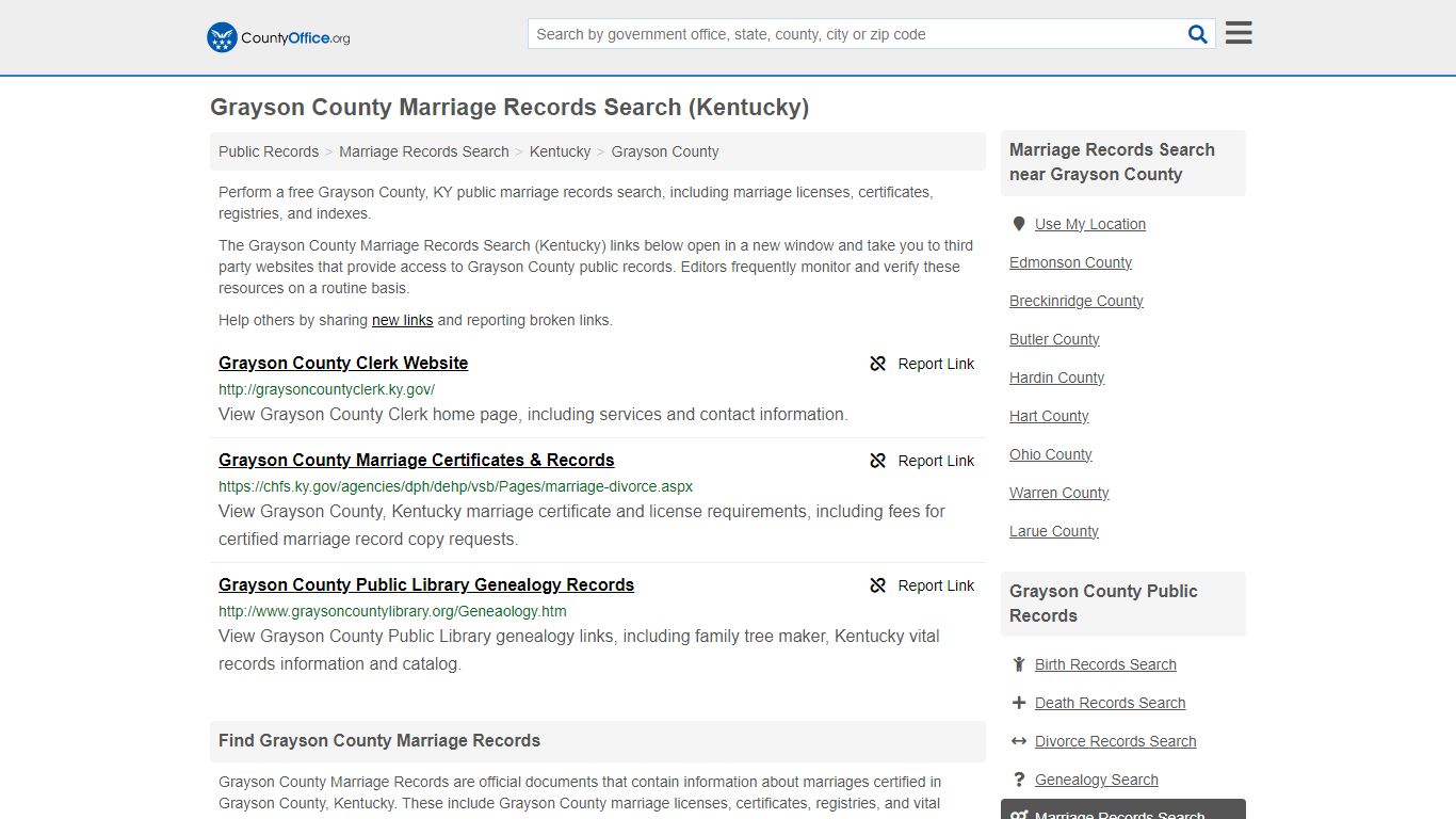 Grayson County Marriage Records Search (Kentucky) - County Office